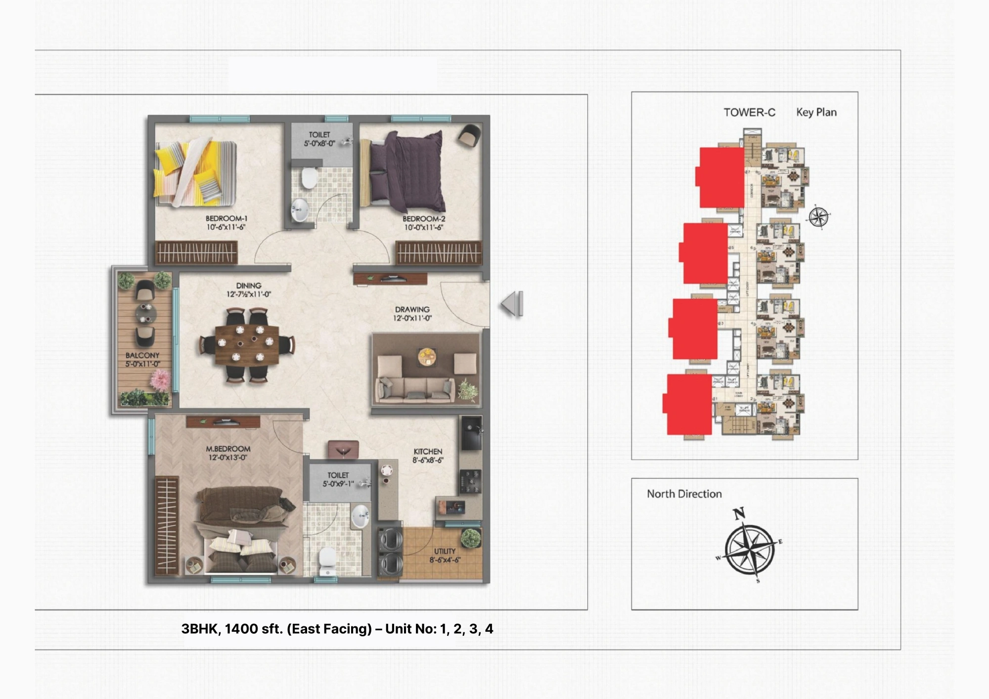  Luxurious Flats in Kokapet – Moonglade 1400 Sq. Ft. Floor Plan