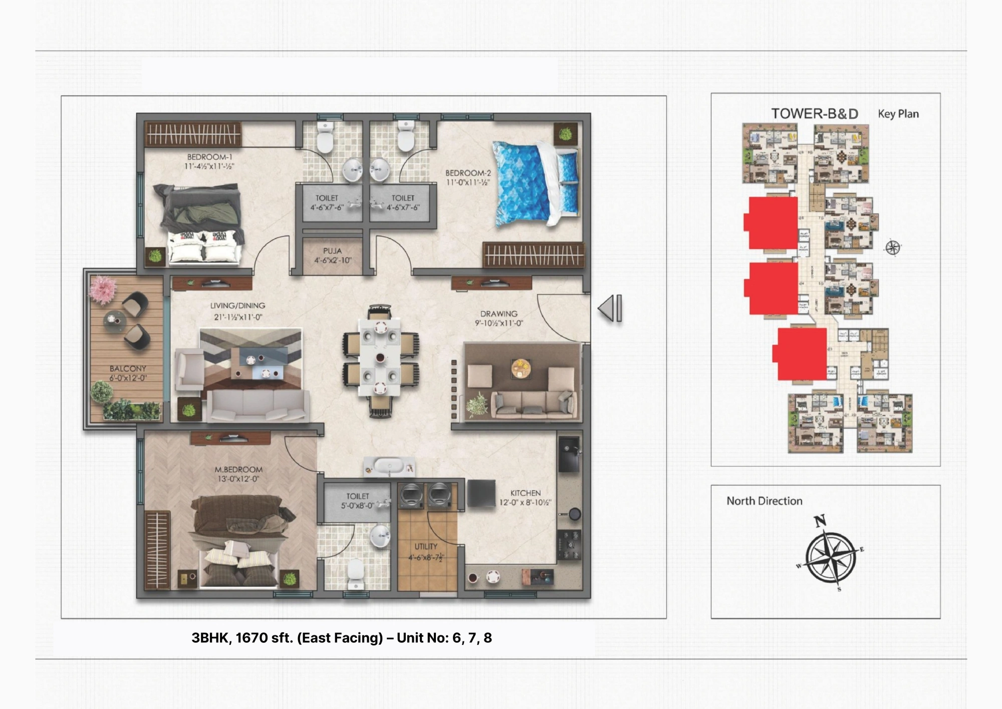 Luxurious Flats in Kokapet – Moonglade 1670 Sq. Ft. Floor Plan